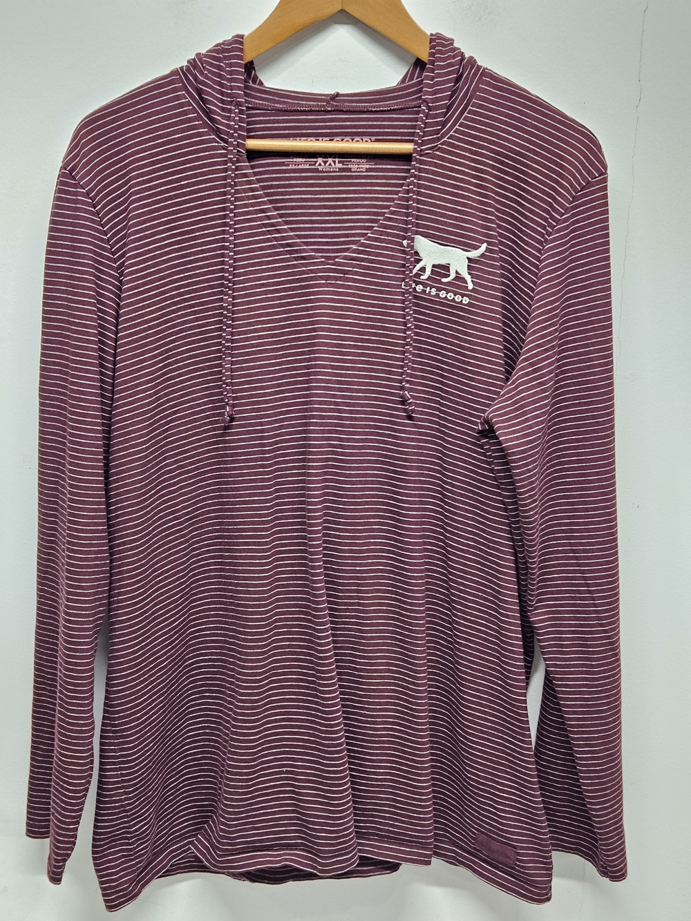 Life Is Good Crusher Lite Striped Hooded Long Sleeve Dog Logo Size XXL Cotton